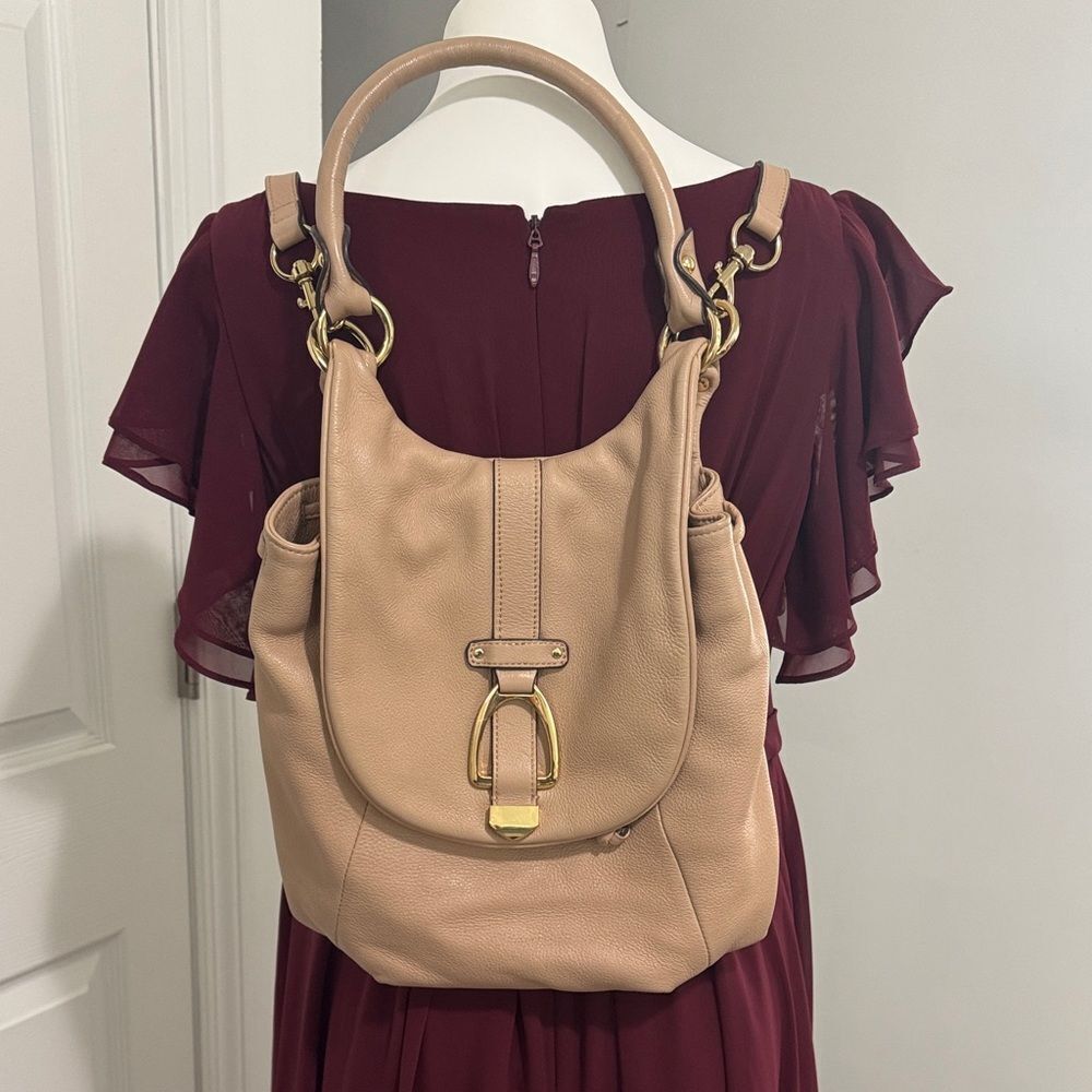 G.I.L.I. Tan Leather Convertible Backpack.Shoulder Bag